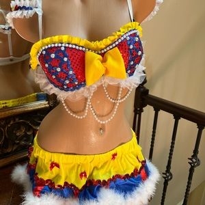 Handmade Disney Snow White sequined rave bra top &  skirt set Halloween costume